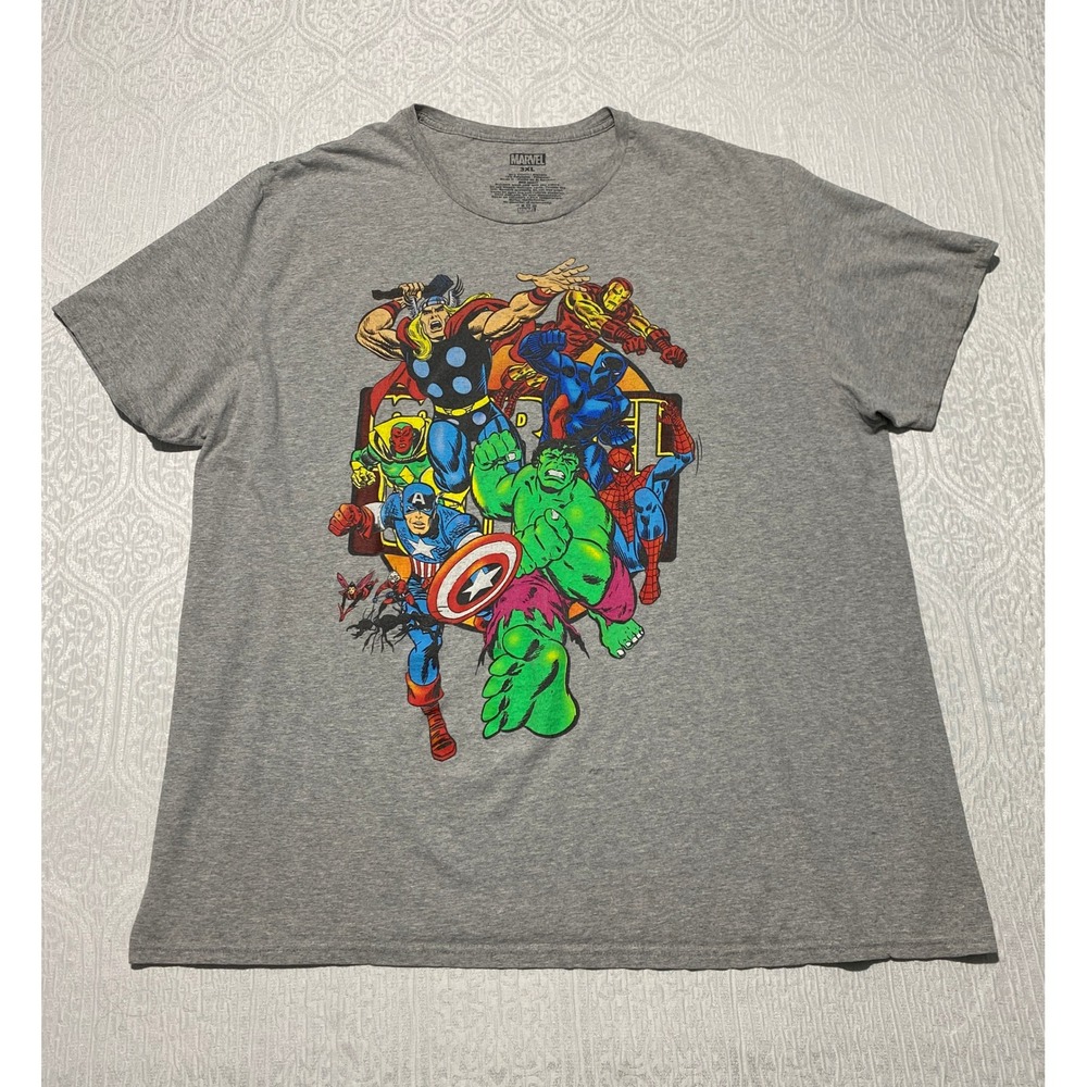 Marvel Avengers Graphic T-Shirt Mens 3XL Gray Hulk Captain America Iron Man Thor